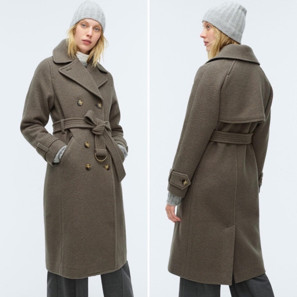J.Crew Boiled-Wool Belted Trench Coat – Size 12